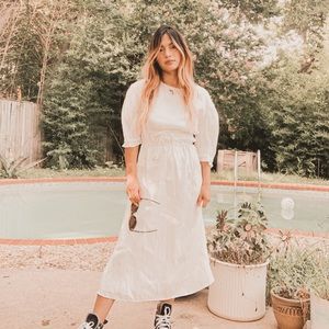 l'academie yara white peasant style midi dress